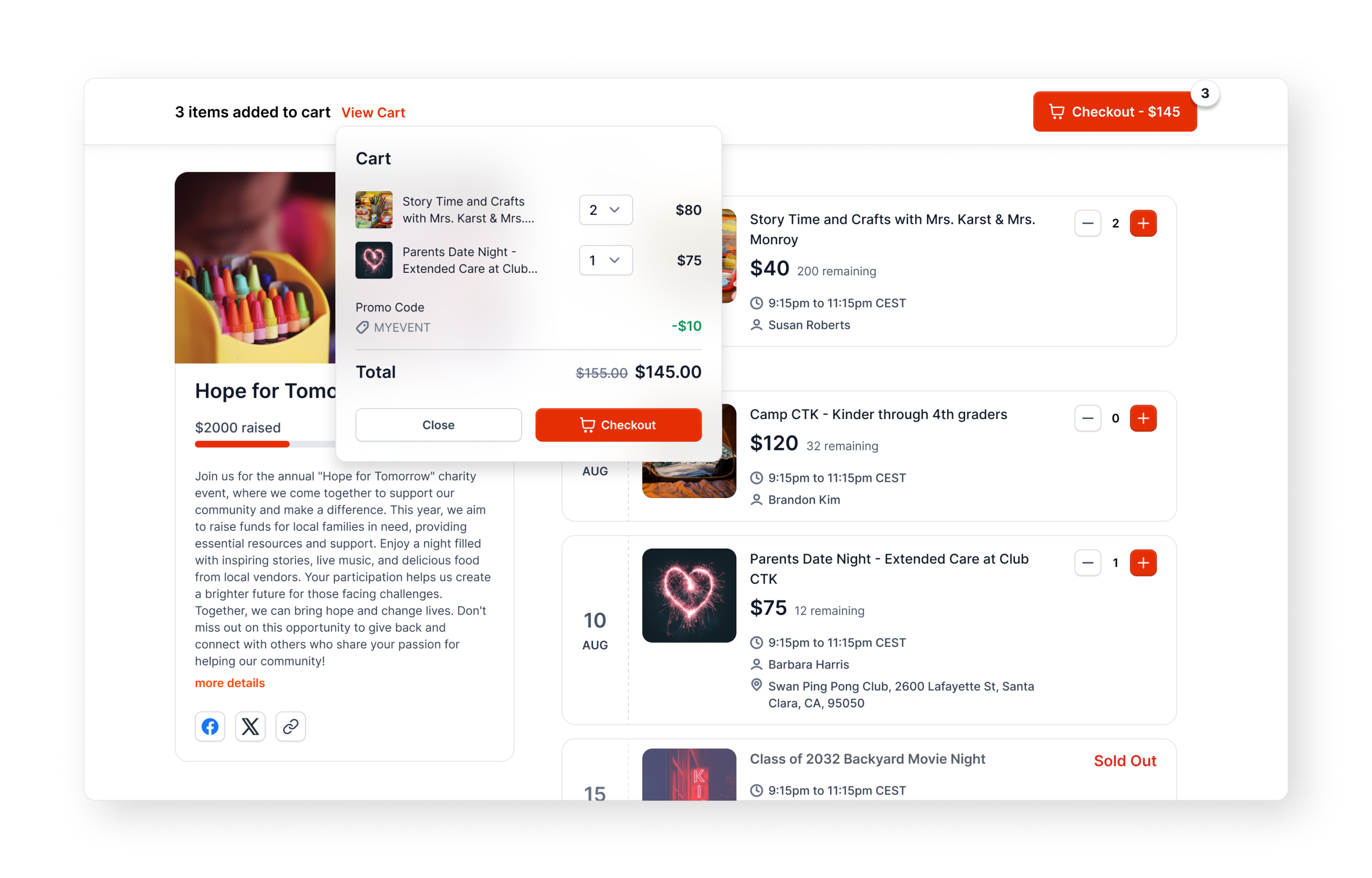Paybee nonprofit fundraising platform interface with donation, auction, and event management tools
