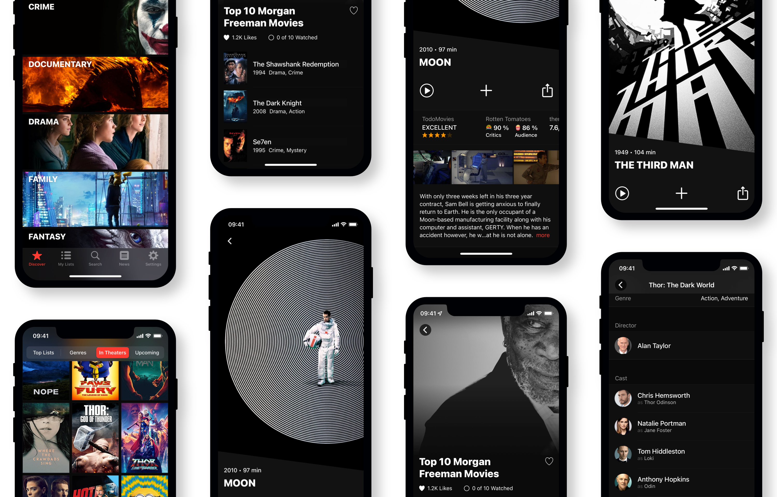 TodoMovies iOS app interface featuring a clean movie watchlist design with elegant typography and motion